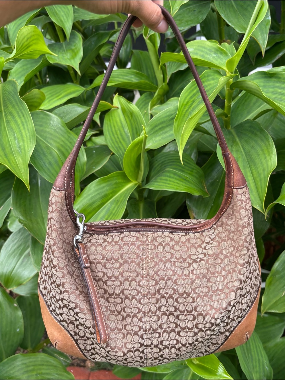 Coach Tan & Brown Signature Y2K Vintage Hobo Bag